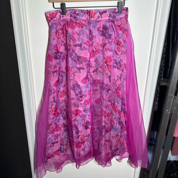 Alexander Michael Snyder Women's Purple Floral Sheer Overlay Midi Skirt Size 6 - Picture 5 of 9